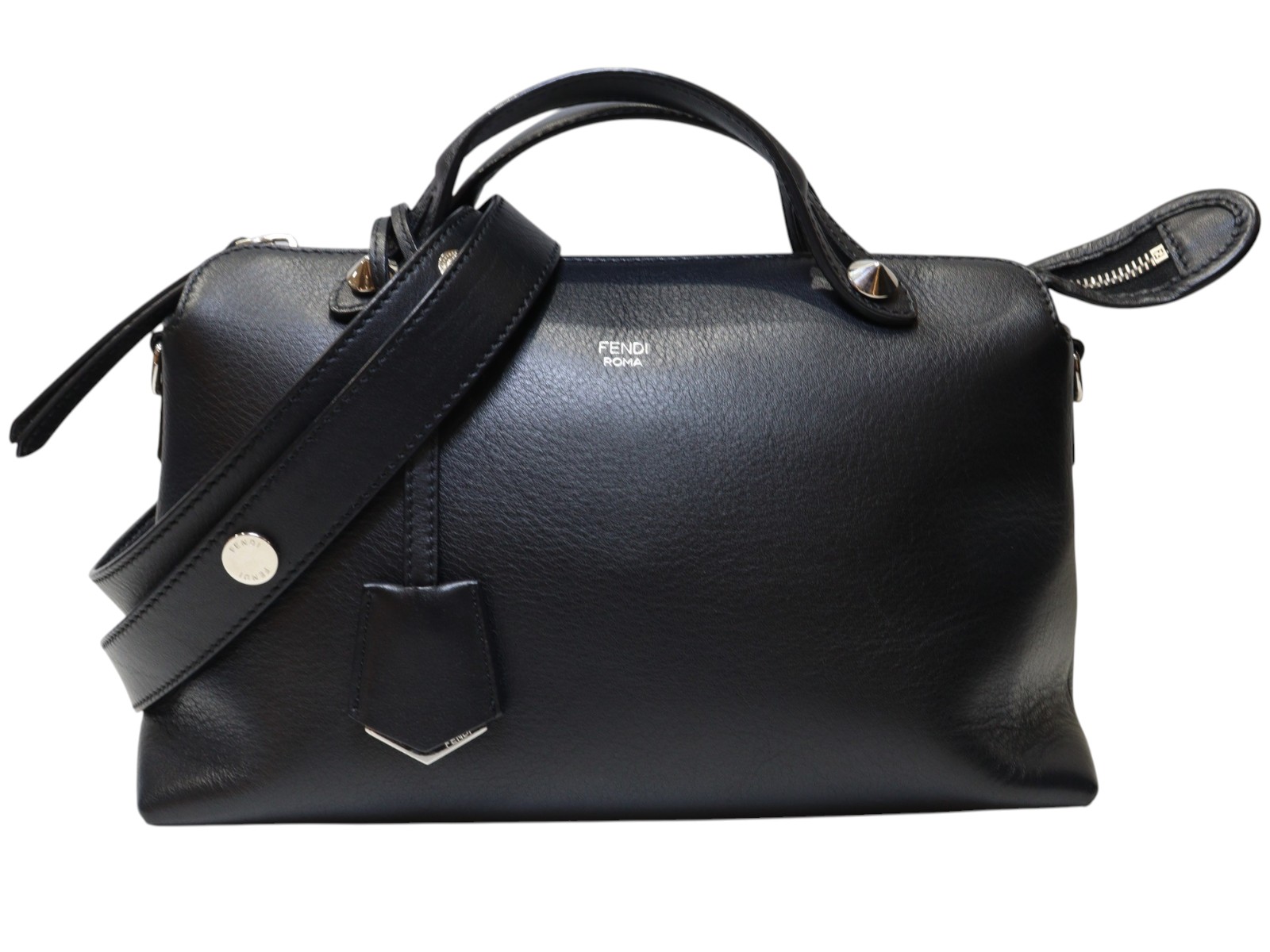 【布袋・ストラップあり】FENDI フェンディ バイザウェイミディアム 8BL124-105 黒いこと系 チャック開閉 しろがね色金具 ハンドバック ショルダーバッグ メンズ レディース ユニ一発やる 差し上げ物荷拵え 差し上げ物【中古】松山朝生田店