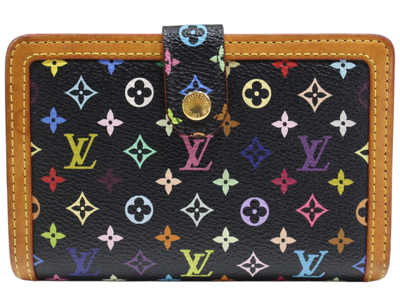 【布袋付】LOUIS VUITTON ルイ・ヴィトン ポルトフォイユ・ヴィエノワ M92988 モノグラム・マルチ色つや ノワール 黒いこと ゴールド金具 折りたたみ紙入れ 二つ折り紙入れ コンパクトウォレット レディース 差し上げ物 差し上げ物荷拵え可【中古】松山久万ノ台店