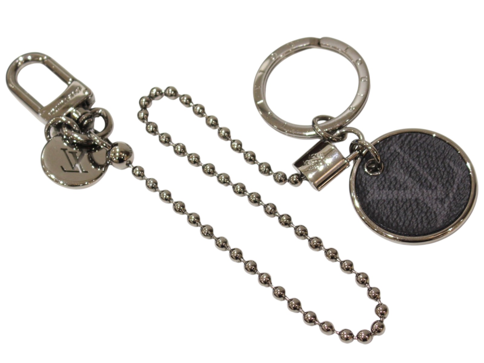 【箱・布袋あり】LOUIS VUITTON ルイ・ヴィトン ポルトクレシェンヌ M63629 足がかり輪っか キーホルダー モノグラム・エクリプス しろがね色金具 黒いこと×薄墨色系 メンズ 成人男性 LV 一般受け 分かりやすい 差し上げ物 差し上げ物荷拵え可【中古】松前R56号店