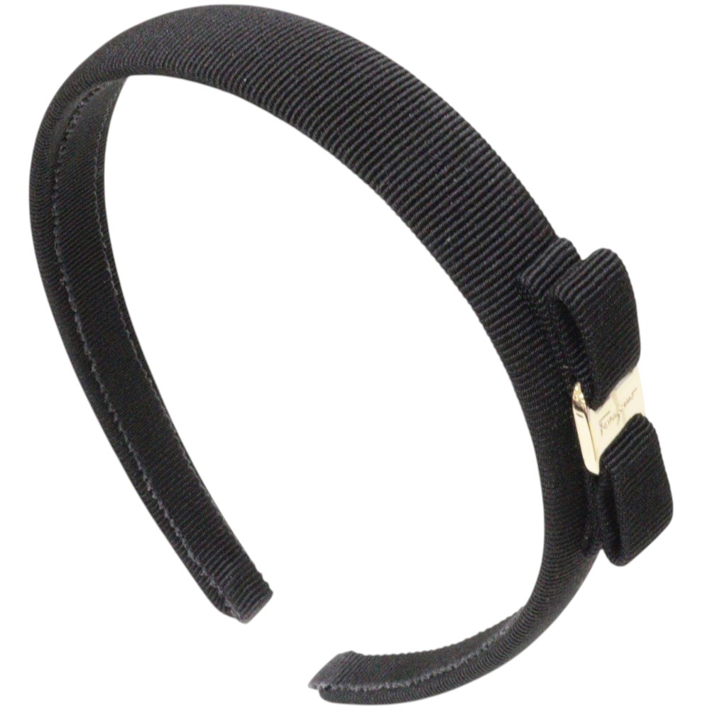 【箱あり】Salvatore Ferragamo サルヴァトーレ・フェラガモ カチューシャ ヴァラ・リボン 340086 髪の毛付属品 黒いこと×ゴールド 黒 流行り物 着飾る 小物 イタリア製 女子らしい 好いたらしい キュート 差し上げ物荷拵え 差し上げ物【中古】松前R56号店