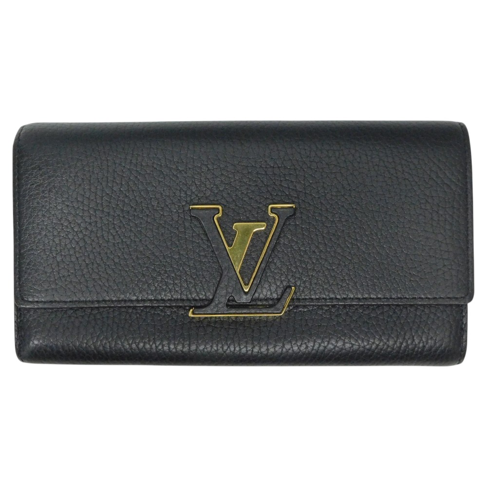 【箱・布袋付】LOUIS VUITTON ルイ・ヴィトン ポルトフォイユ・カプシーヌ トリヨンレザー ノワール(黒いこと×さくら色) ロングウォレット 長金入れ レディース 分かりやすい 差し上げ物 差し上げ物荷造り可【中古】新居浜店
