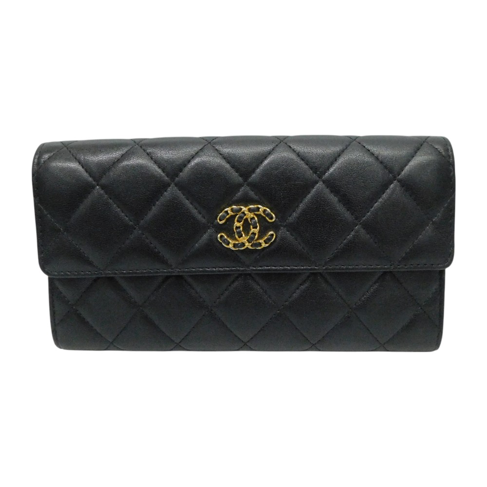 CHANEL シャネル ラムスキンフラップウォレット ロングウォレット 長銭入れ 黒いこと 黒 ゴールド金具 ココマーク チェーン店 マトラッセ レディース ウィメンズ 差し上げ物荷拵え 差し上げ物【中古】新居浜店