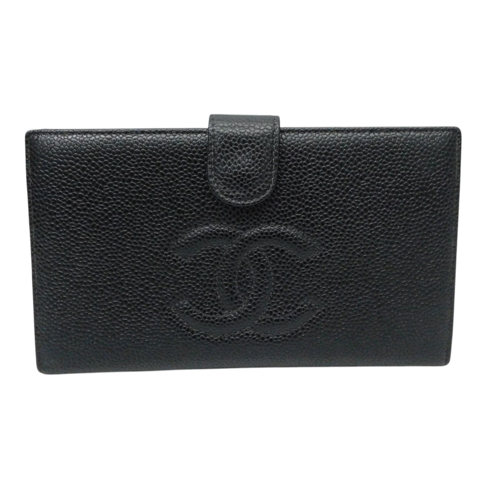 CHANEL シャネル 金入れ二つ折り金入れ ロングウォレット 長金入れ 黒いこと 黒 ゴールド金具 キャビアひと肌 ココマーク か細い 薄型 レディース ウィメンズ 差し上げ物荷造り 差し上げ物【中古】新居浜店