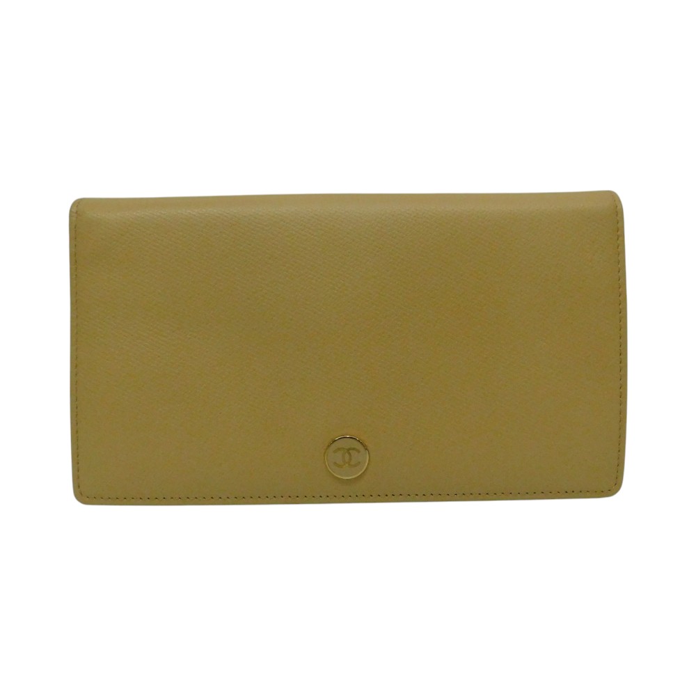 CHANEL シャネル ココボタン二つ折り紙入れ ロングウォレット 長紙入れ ベージュ系 ゴールド金具 ココマーク か細い 薄型 分かりやすい レディース ウィメンズ 差し上げ物荷作り 差し上げ物【中古】新居浜店