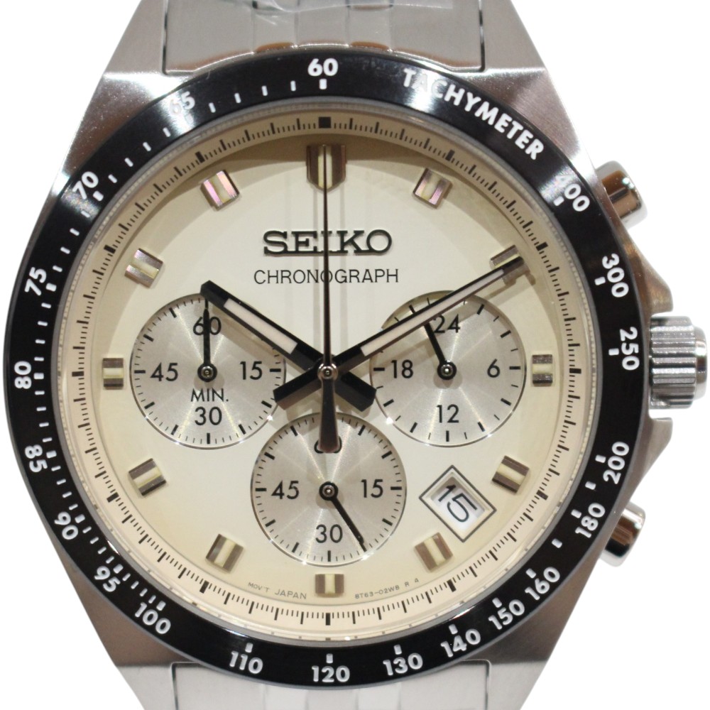 【箱あり】SEIKO セイコー セイコーセレクション Sシリーズ SBTR045 クオーツ クロノグラフ アナログ デイト 日付表示 SS ステンレス アイボリー メンズ ウォッチ 腕時計 プレゼント包装 ギフト【中古】松山久万ノ台店|かんてい局松前R56号店