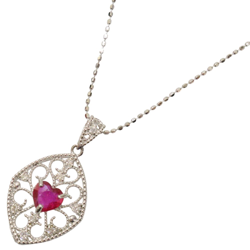 K18WG ホワイトゴールド デザインネックレス ルビー ダイヤモンド 0.10ct 2.6g 約39.5cm ペンダント ジュエリー アクセサリー シンプル レディース ウィメンズ ギフト プレゼント包装可【中古】松前R56号店|かんてい局松前R56号店