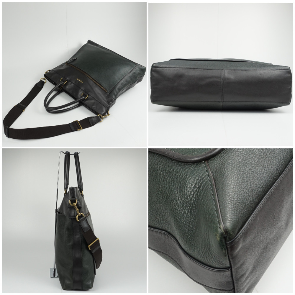 COACHコーチF71337レザートート2WAYバッグハンドバッグショルダーバッグブラウングリーンメンズ