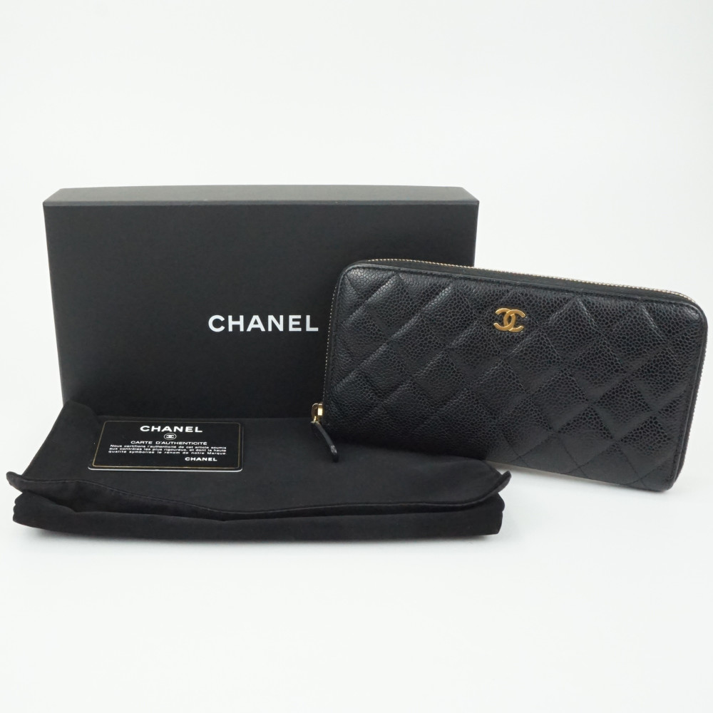 CHANEL シャネル A50097 ブラック キャビアスキン ラウンドファスナー