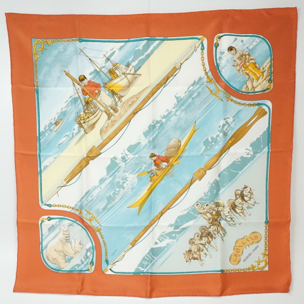 美品 HERMES エルメス スカーフ カレ90 5つの海を越えて シルク100 楽天市場】HERMES エルメス カレ90 5つの海を越えて レッド
