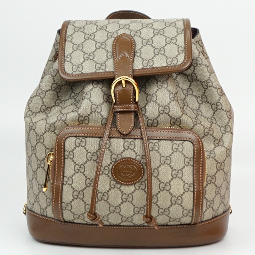 GUCCIグッチ674147インターロッキングGバックパックベージュ系茶GG柄リュックサックメンズバッグレディースバッグ【中古】