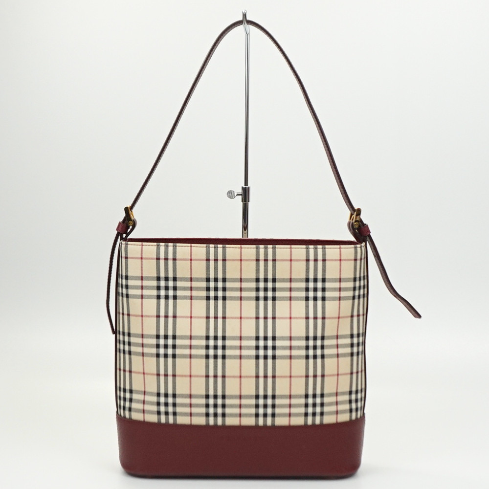 【百貨店SALE 10％OFF 4日20:00~11日01：59】 BURBERRY バーバリー ノバチェック ショルダーバッグ ベージュ/ボルドーワイン ハンドバック 肩かけ御徒面子 レディース 【中古】