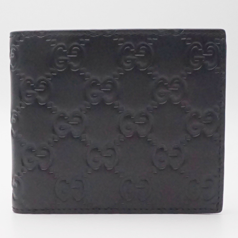 GUCCI グッチ 365466 グッチシマ 2つ折り財布 ブラック 黒 レザーウォレット ブランド財布 メンズ財布 【中古】