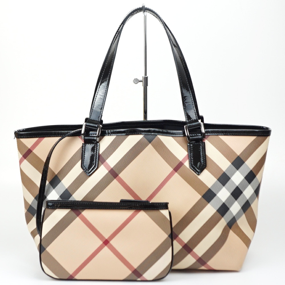 BURBERRY　バーバリー　ノバチェック　ハンドバッグ　ブラック　ブラウン　エナメル　肩掛け　レディース　【中古】