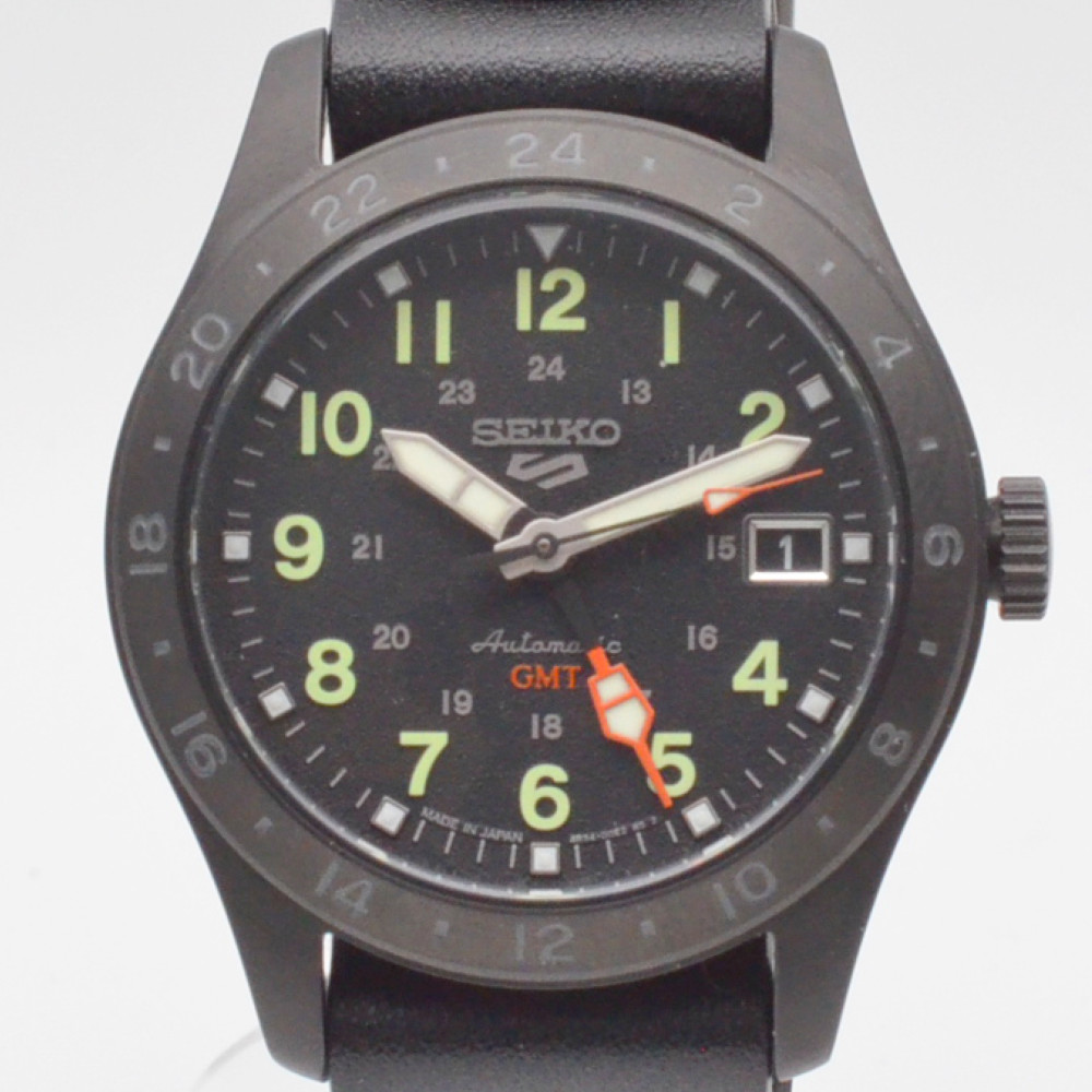SEIKO　セイコー　SBSC013　セイコー5スポーツ GMT 裏スケ　ブラック　自動巻き　オートマチック　39.4mm　デイト表示　メンズ時計　腕時計　【中古】