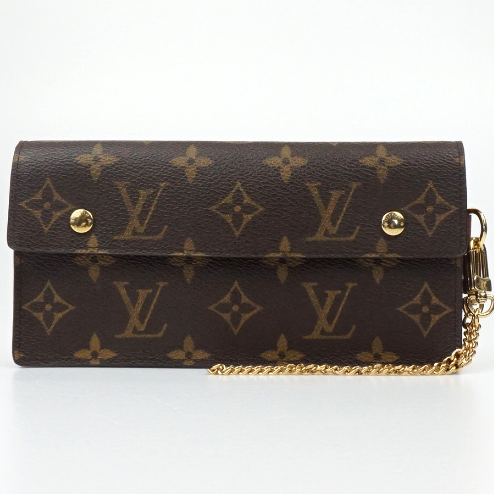 LOUIS VUITTON ルイヴィトン M58008 ポルトフォイユ・アコルディオン モノグラム・帆布 赤銅色 茶 長札入れ かぶせ蓋 チェーン店付き添い人 メンズ レディース 【中古】 バッグ・小物・ブランド雑貨-メンズ財布-財布・ケース
