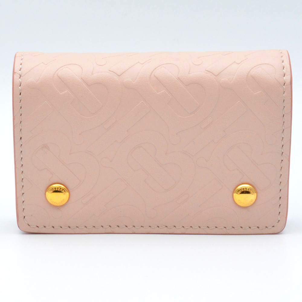 BURBERRY　バーバリー　TBモノグラム コンパクトウォレット　ピンク　ミニウォレット　ミニ財布　かぶせ蓋　レザー　レディース　【中古】