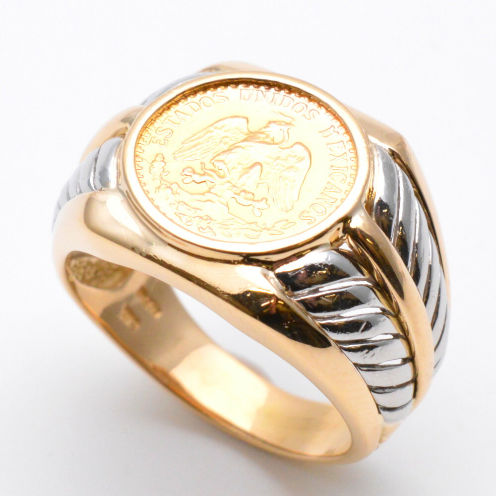 特価！K18 K21,6/メキシコ2ペソ金貨リング中古/美品/ 18k 新品同様 メキシコ 2ペソ金貨 イーグル コイン リング 指輪 K21