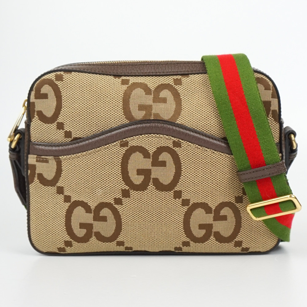 GUCCI グッチ 675891 ジャンボGG伝達人御徒面子 ベージュ 赤銅色 茶 帆布×なめし革 ショルダーバッグ 肩かけ 曲がった掛け メンズ レディース 【中古】