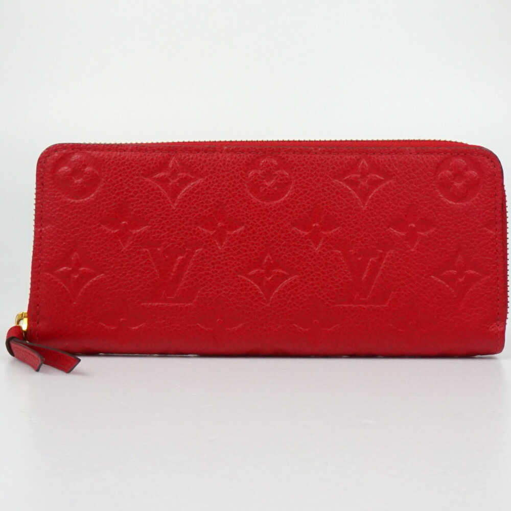 LOUIS VUITTON　ルイヴィトン　M63698　ポルトフォイユクレマンス　モノグラムアンプラント　スカーレット　レッド　ラウンドファスナー　長財布　レディース　【中古】