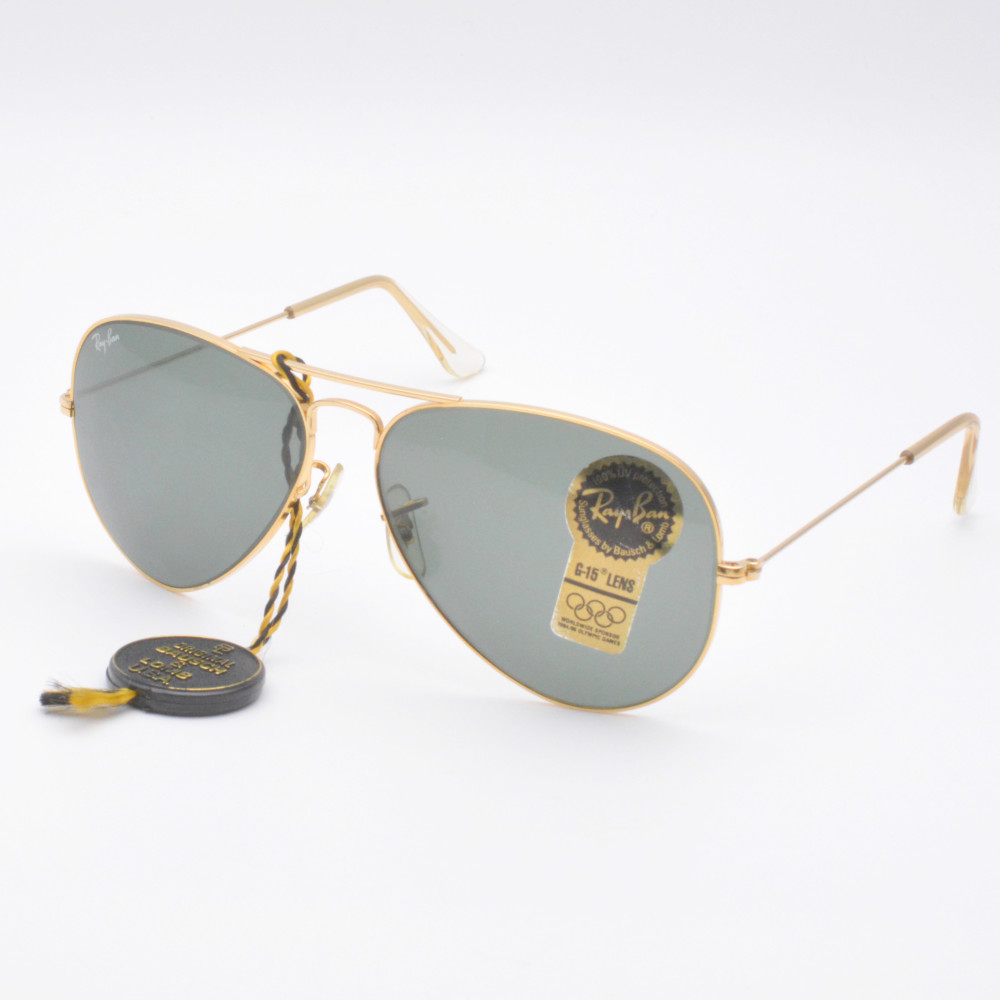 Ray-Ban B＆L　レイバン　AVIATOR　アビエイター　ゴールドフレーム　グリーンレンズ　58-14　眼鏡　メガネ　アイウェア　メンズ　【中古】