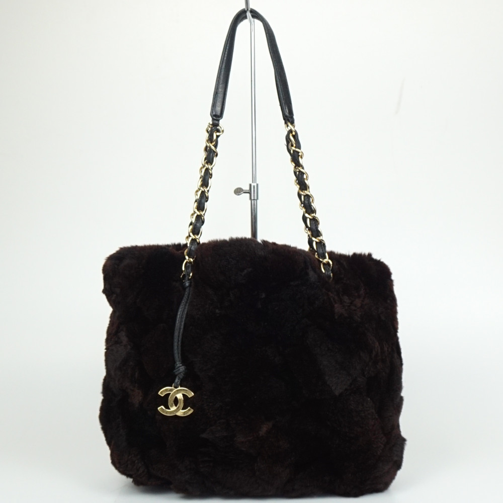 CHANEL　シャネル　ラパンファー ショルダーバッグ　ブラウン系　茶　ウサギ　チェーンバッグ　ココマーク　肩掛けバッグ　レディース　【中古】
