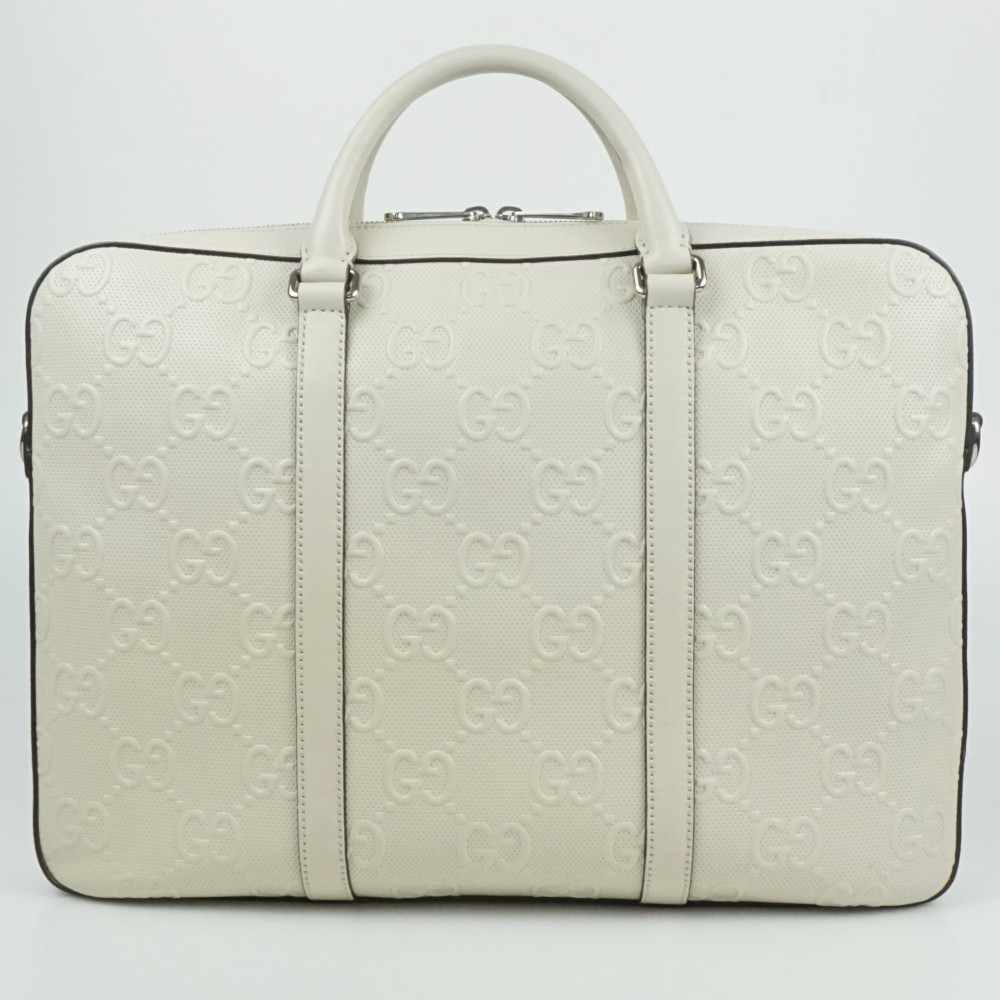 GUCCI　グッチ　658573　ブリーフバッグ　アイボリー系　ホワイト　白　ビジネスバッグ　GG柄　メンズバッグ　【中古】｜質屋かんてい局　盛岡店