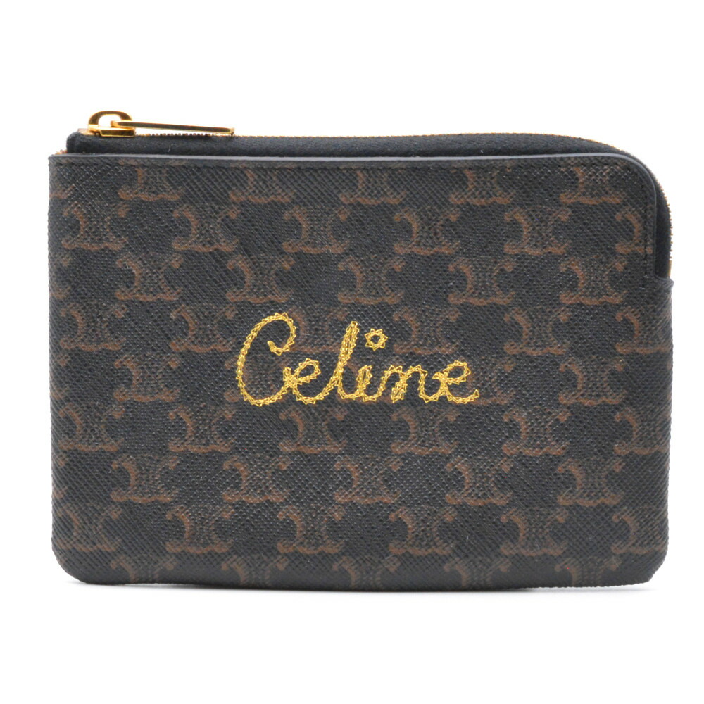 【美品】セリーヌ　コインケース　ラウンドジップ　シルバー　金ロゴ　保存袋付き 楽天市場】セリーヌ CELINE コインケース ロゴプレート ブラック