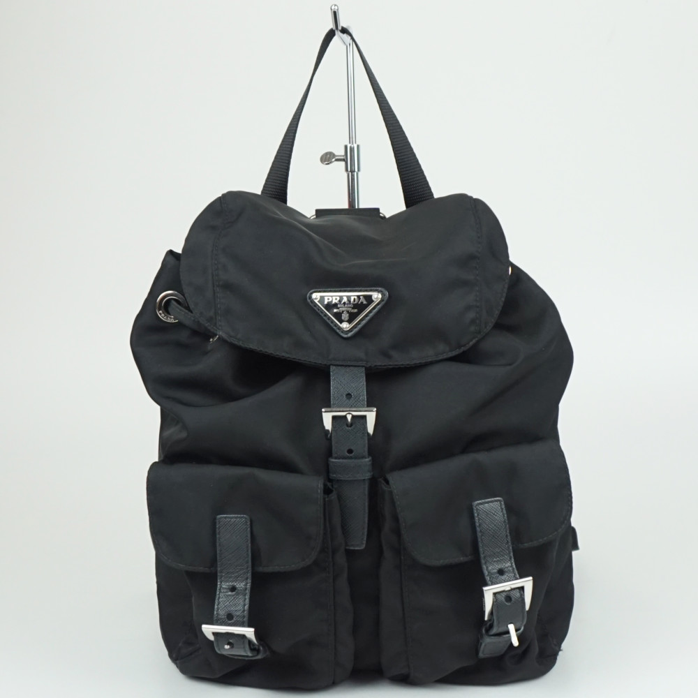 PRADA プラダ 1BZ677 うしろ側容器に並べる 黒いこと 黒 背嚢 ナイロン御徒面子 レディース 【中古】