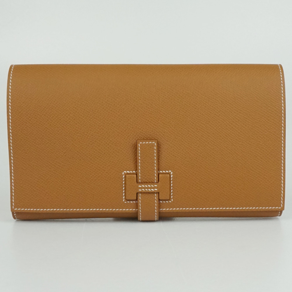 HERMES エルメス ニュー Hパッサン・トゥタンマン ヴォーエプソン ゴールド 赤銅色系 茶 しろがね色金具 W目じるし(2024年生み出すこと) 長金入れ クラッチペダル御徒面子 メンズ レディース 【中古】