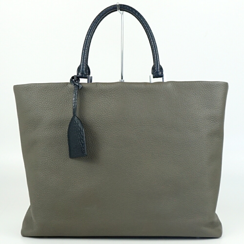 【美品】カミーユ フォルネ ハンドバッグ ダークグレー×ブルーマット コンパクトなサイズ感でシンプルなフォルムのミニバック ネレ トート