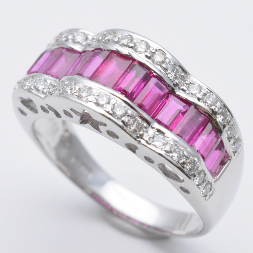 Pt900　ルビー・ダイヤリング　プラチナ　ダイヤモンド0.39ct　ルビー2.13ct　約16.5号サイズ　重量約8.7g　指輪　ジュエリー　アクセサリー　レディース　【中古】｜質屋かんてい局　盛岡店