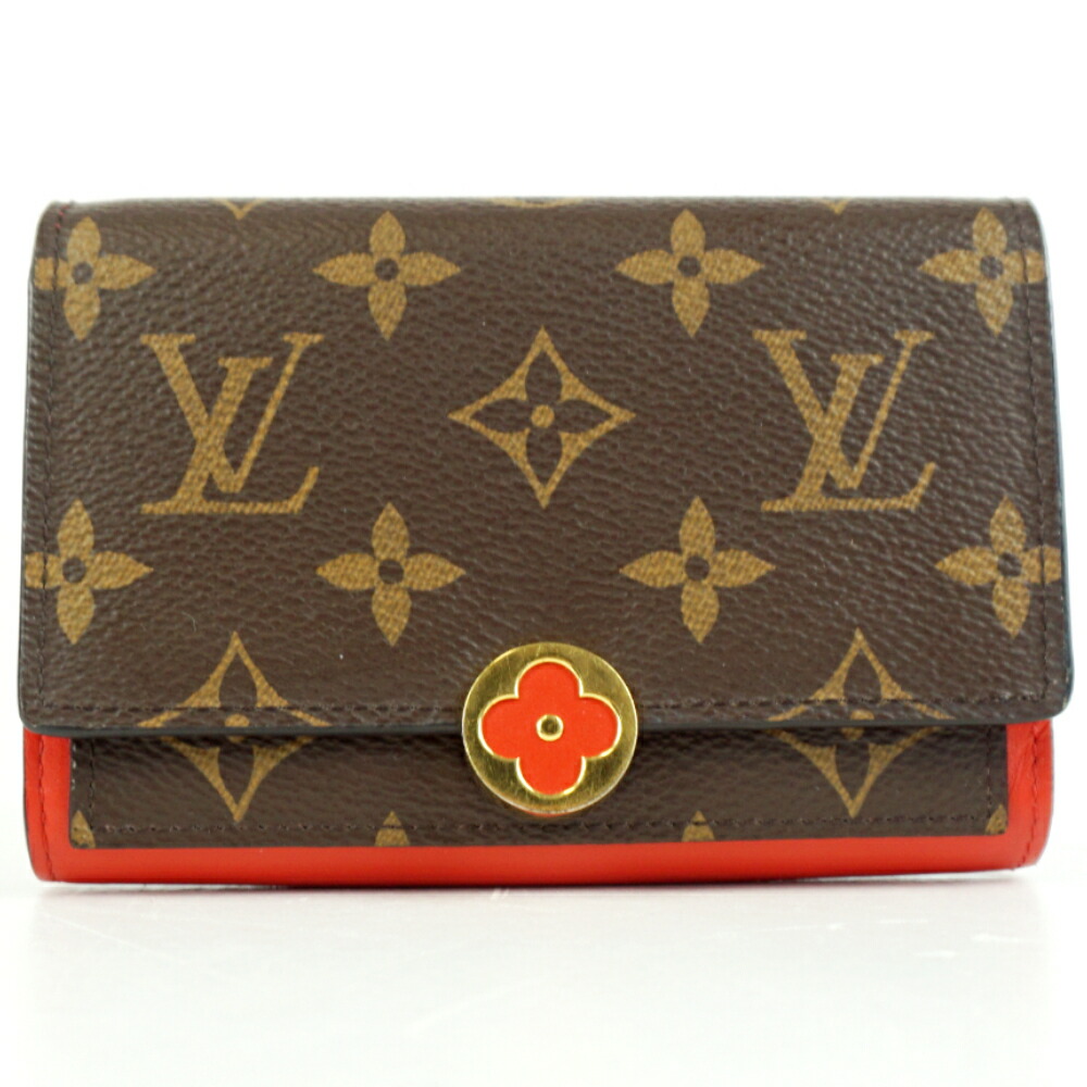 LOUIS VUITTON ルイヴィトン M64587 ポルトフォイユ・フロール・コンパクト モノグラム・帆布 コクリコ 赤いこと系 2つ折り紙入れ レディース 【中古】