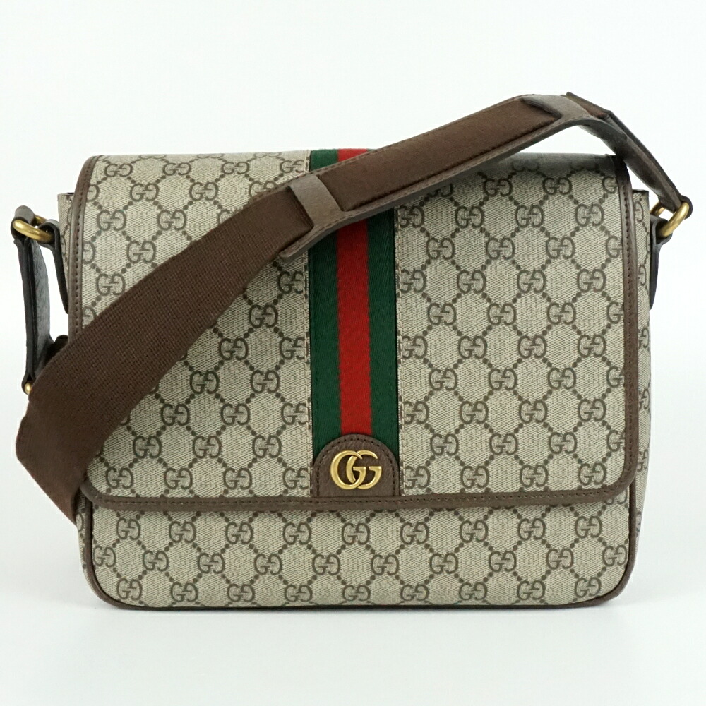 GUCCI グッチ 761741 オフィディア ショルダーバッグ ベージュ×赤銅色 茶 GG柄 膝掛け 曲がった掛け メンズ レディース 【中古】