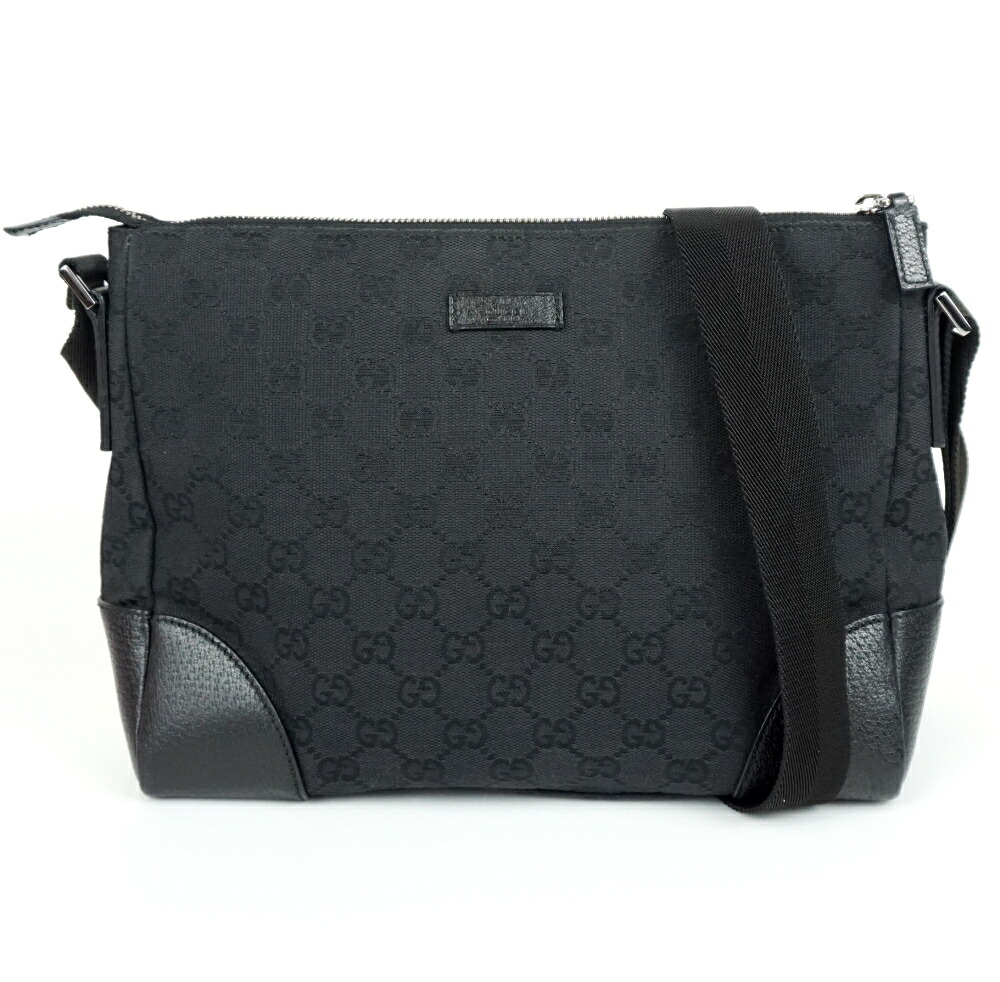 GUCCI　グッチ　114273　ショルダーバッグ　ブラック　黒　GG柄　キャンバス×レザー　肩掛け　斜め掛け　メンズ　レディース　【中古】
