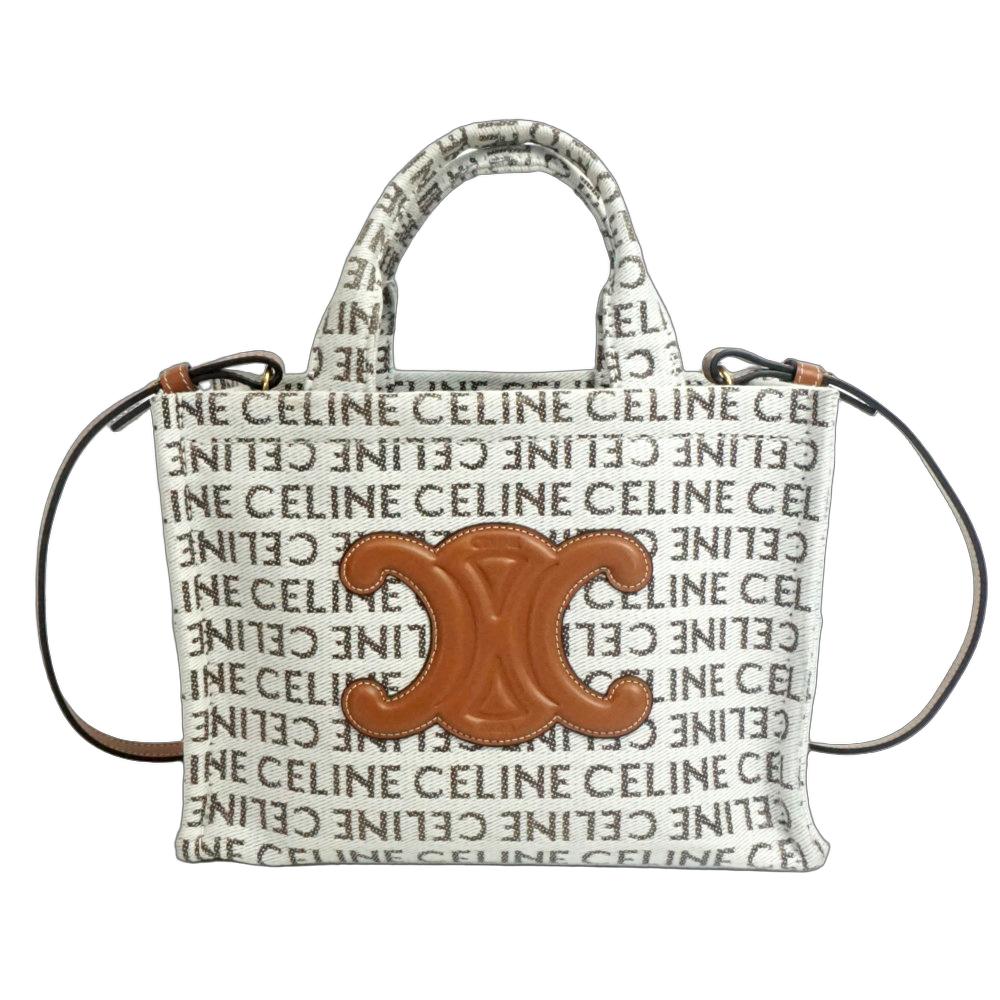 CELINE セリーヌ 19916 2FEF.02NT スモール 河馬 タイス トートバッグ NATURAL/TAN 自然的 タン トリオンフ 肩先 膝掛け レディース 【中古】