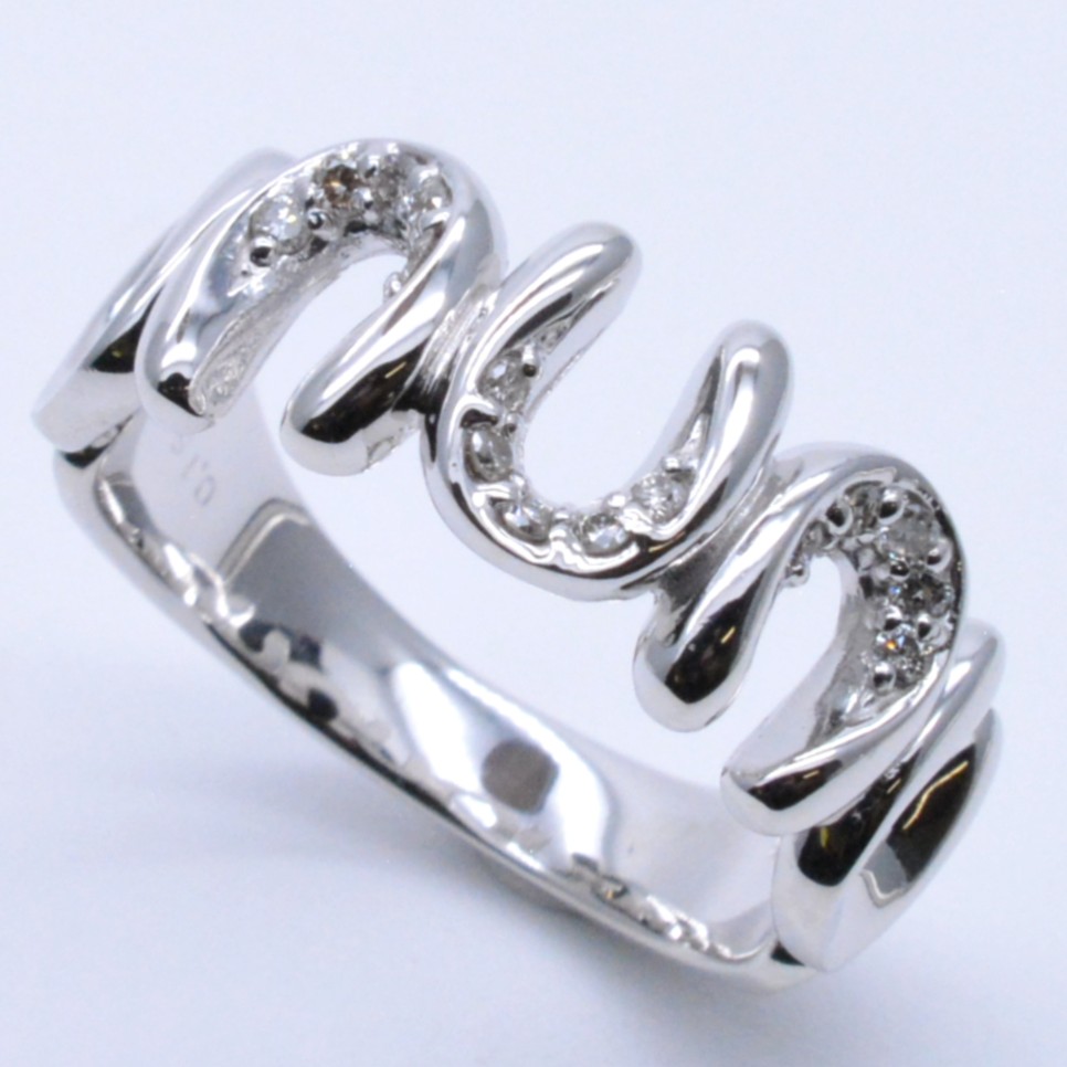 K18WG　ダイヤリング　ホワイトゴールド　金　ダイヤモンド0.15ct　約15号サイズ　重量約7.0g　指輪　ジュエリー　アクセサリー　レディース　【中古】