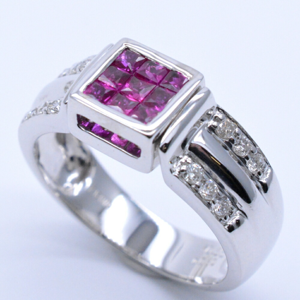 K18WG　ダイヤ・ルビー　リバーシブルリング　ホワイトゴールド　ルビー0.55ct　ダイヤモンド0.50ct　総重量約6.4g　指輪　ジュエリー　アクセサリー　【中古】｜質屋かんてい局　盛岡店