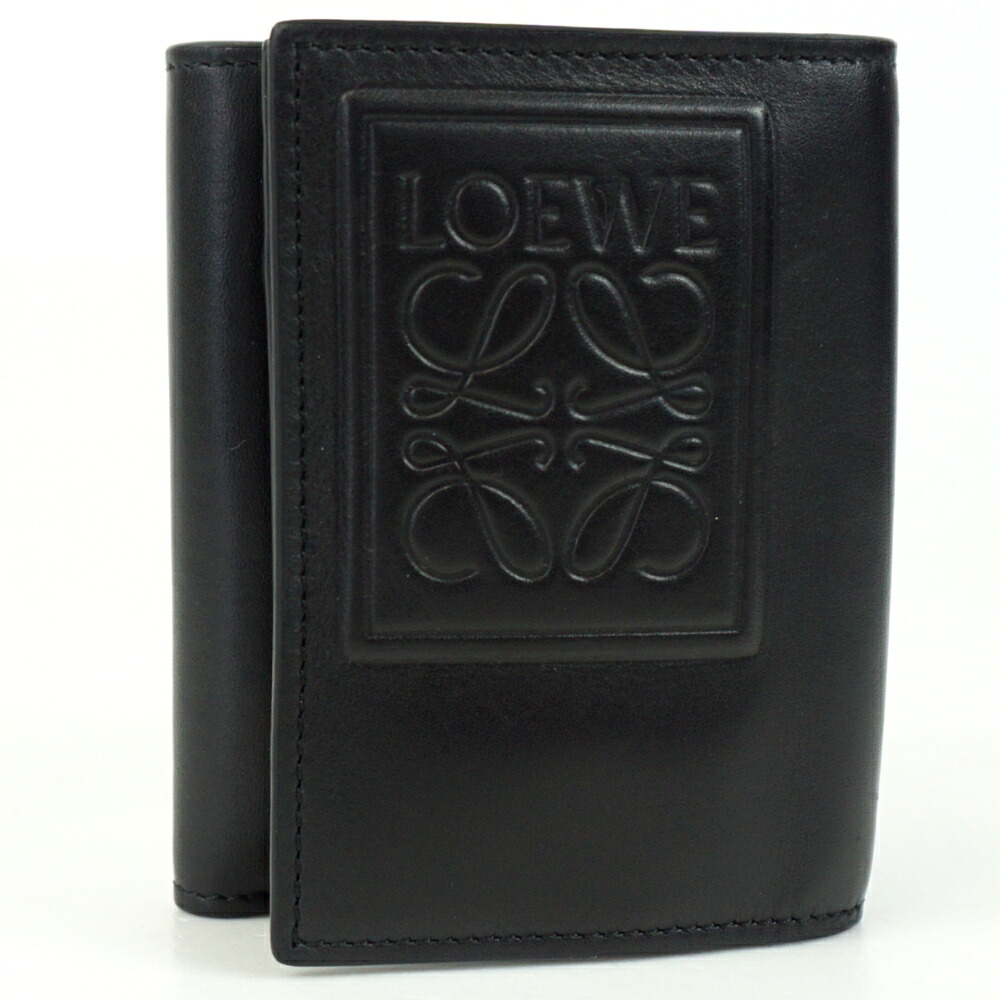 LOEWE ロエベ トライフォールド 3つ折り紙入れ 黒いこと 黒 ミニ紙入れ コンパクトウォレット アナ瓦 レディース 【中古】