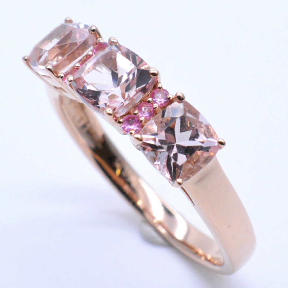 【中古】 K18 モルガナイト・ピンクサファイヤリング ピンクゴールド モルガナイト1.80ct ピンクサファイヤ0.05ct 約15号 重量約3.5g 指輪 ジュエリー アクセサリー レディース|質屋かんてい局 盛岡店