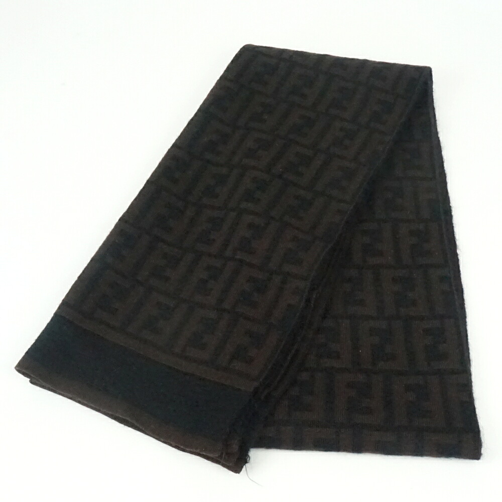【中古】 FENDI フェンディ ズッカ柄消音装置 赤銅色/黒いこと 全長約185糎 編み物消音装置 袈裟 メンズ レディース かざり付ける品 お召しもの