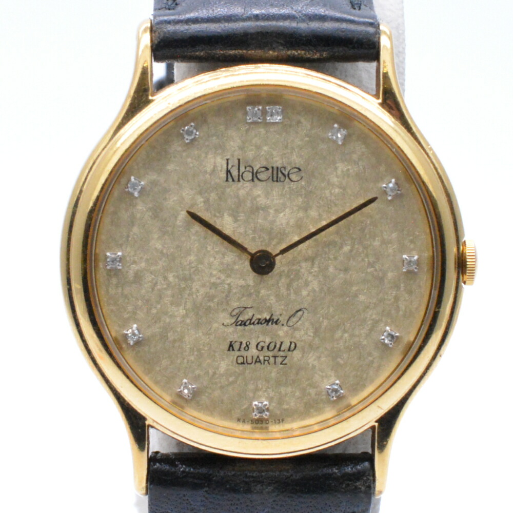 【中古】  Klaeuse クロイゼ KA-503F 石英時辰儀 金750 ゴールド 金 独居室式 30粍 掛け目約23.5g メンズ時辰儀 ウオッチ