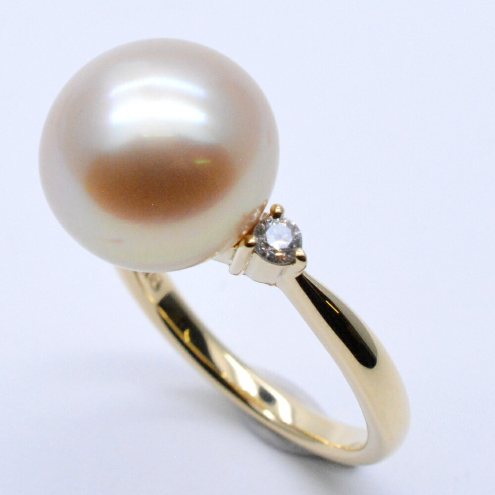 【中古】　白蝶真珠・ダイヤリング　イエローゴールド　金　ダイヤモンド0.14ct　パール約12.3mmセミラウンド　約12.5号サイズ　重量約6.3g　指輪　ジュエリー　アクセサリー　レディース｜質屋かんてい局　盛岡店