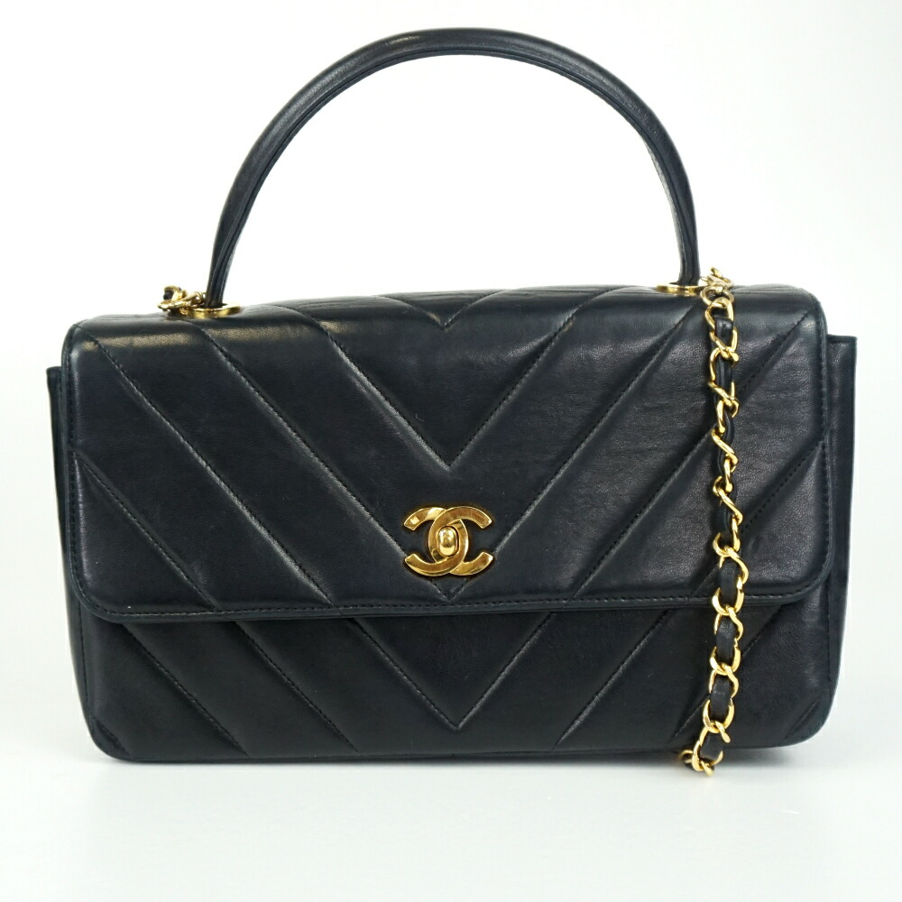 CHANEL シャネル V編み目 チェーン店御徒面子 黒いこと 黒 ゴールド金具 ココマーク チェーン店打ちこわれるあり ハンドバック レディース 【中古】