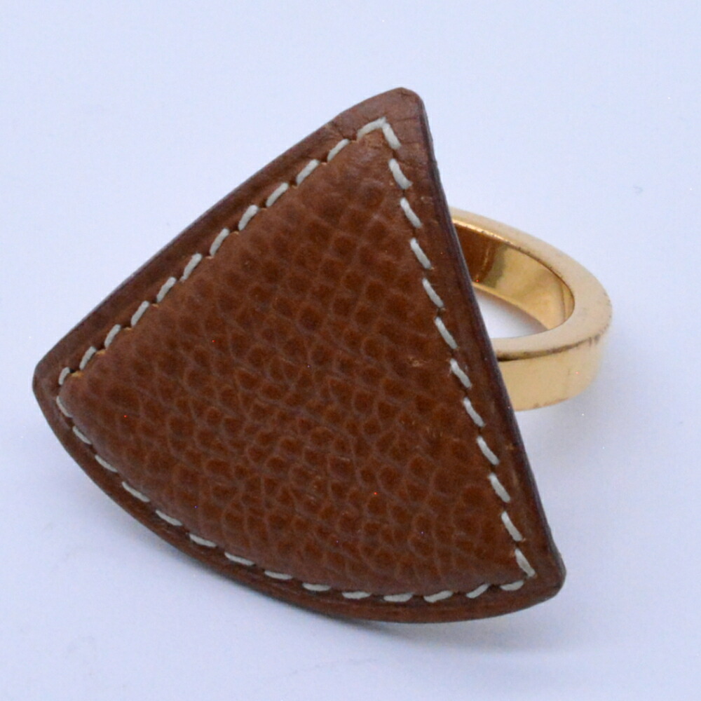 【中古】 HERMES エルメス トライアングル スカーフリング ブラウン/ゴールドメッキ レザー 本革 スカーフ留め レディース ファッション小物 |質屋かんてい局 盛岡店