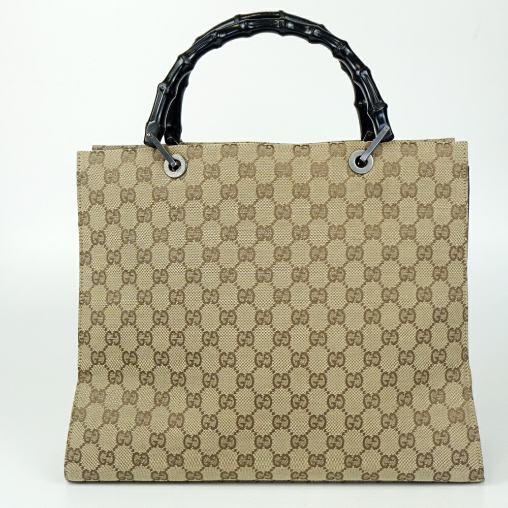 【中古】 GUCCI グッチ 002.1010.002058 バンブー GGキャンバストートバッグ ベージュ×黒いこと GG柄 メンズ御徒面子 レディース御徒面子