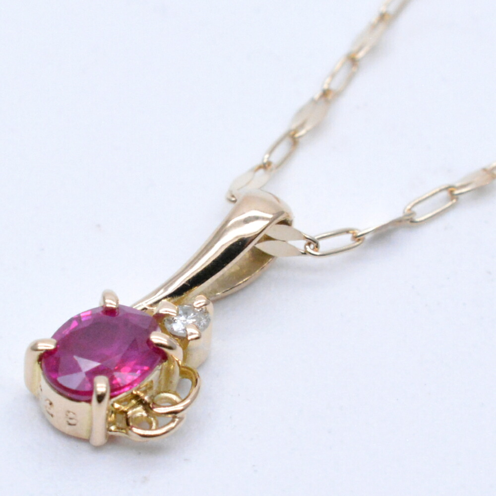 【中古】 K18 ルビー・ダイヤネックレス イエローゴールド 金 ルビー0.28ct ダイヤモンド0.01ct チェーン約45cm 重量約1.2g 首飾り ジュエリー アクセサリー レディース|質屋かんてい局 盛岡店