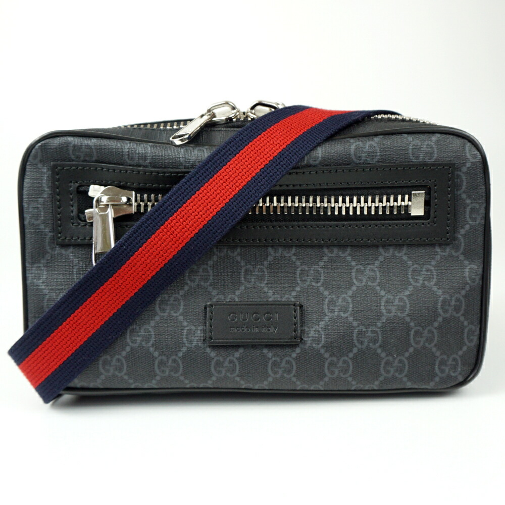 【中古】　GUCCI　グッチ　474293　GGスプリーム ベルトバッグ　ブラック　黒　GG柄　ボディバッグ　クロスボディ　メンズバッグ｜質屋かんてい局　盛岡店