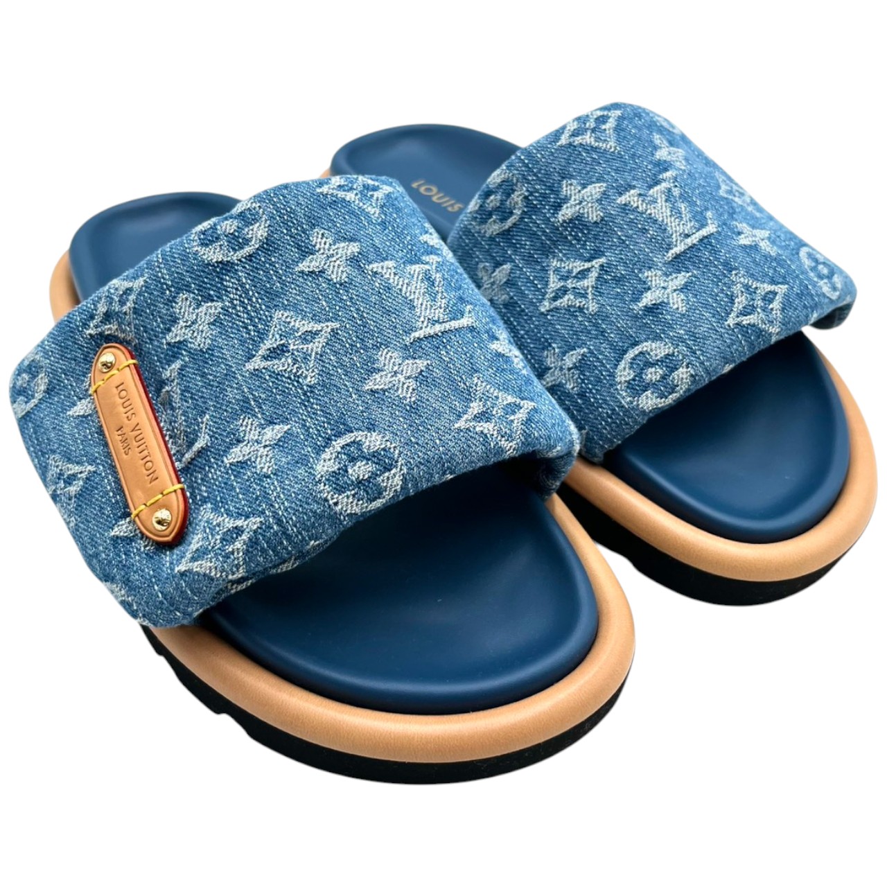 【美品】Louis Vuitton ルイヴィトン LVリミックスプールピロー ミュール サンダル 1ACJVG モノグラム  ジーンズ  #37 約23.5珊青碧系 シューズ 靴【度合いA】【中古】