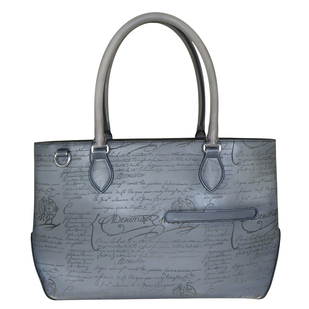 BERLUTI ベルルッティ トゥジュール ミニ トートバッグ 表意文字 ヴェネチア 子ウシ Light Aluｍinio (薄墨色系)【座標軸AB】【中古】
