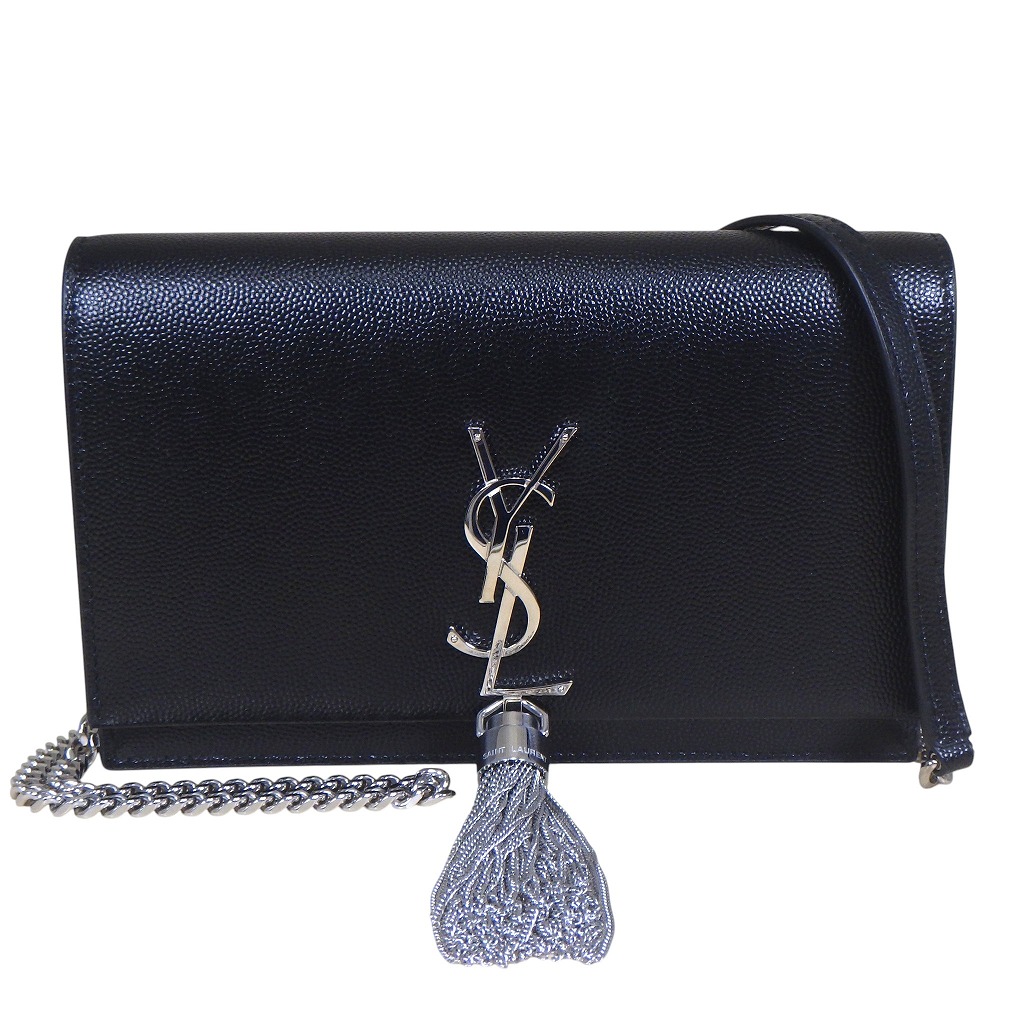 SAINT LAURENT サンローラン ケイト チェーン ウォレット タッセル付き 452159 YSL ロゴ レザー ブラック シルバー(金具)【程度A】【中古】|かんてい局新潟万代店